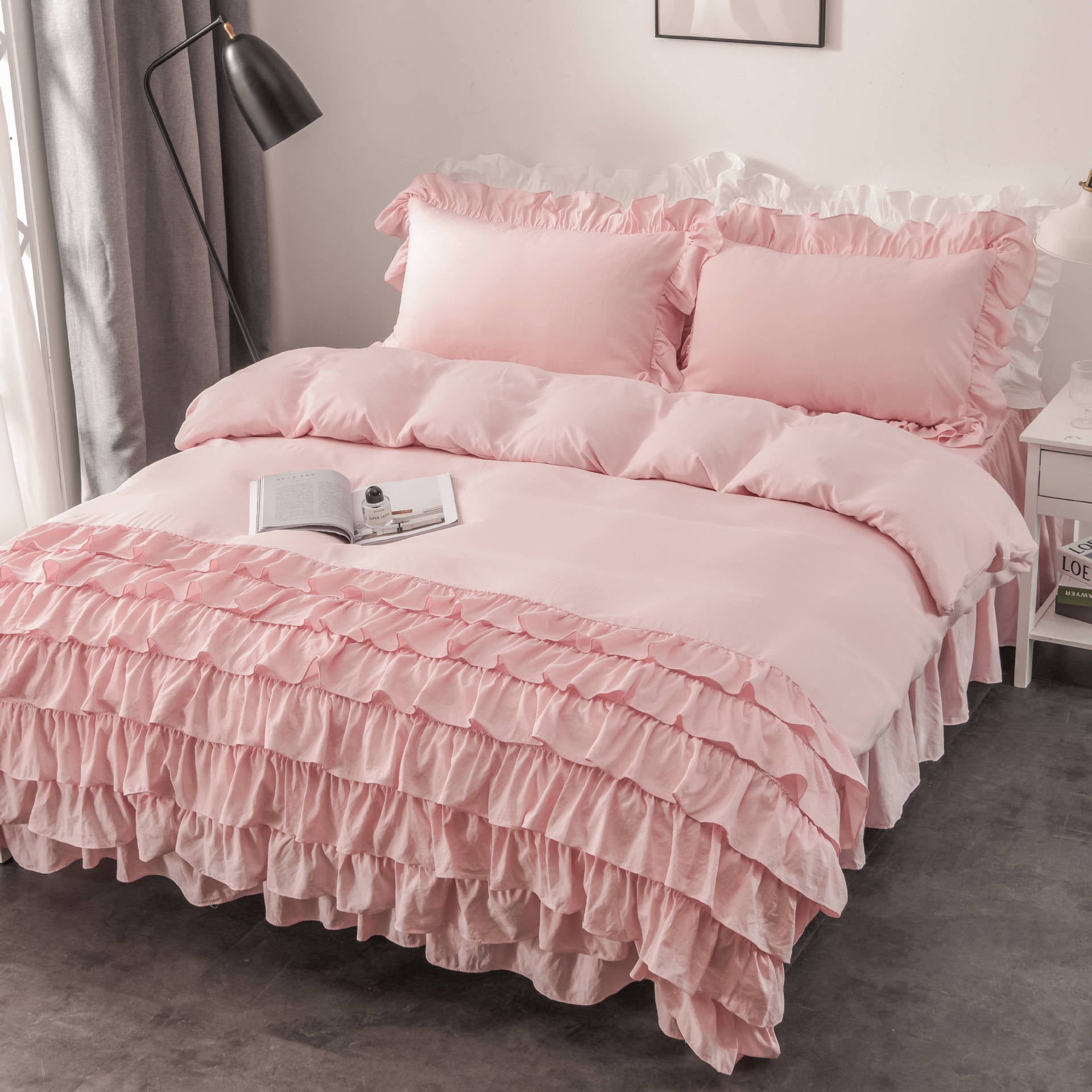 Multi-Edge Ruffled Princess Style Fashionable Elegant Washed Cotton Bedding Set - 3 Pieces - Calm Cloud Bedding